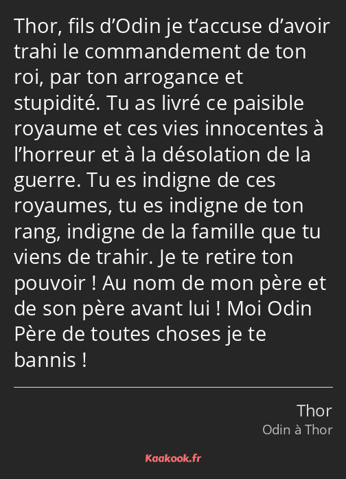 Thor, fils d’Odin je t’accuse d’avoir trahi le commandement de ton roi, par ton arrogance et…