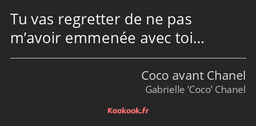 Tu vas regretter de ne pas m’avoir emmenée avec toi…