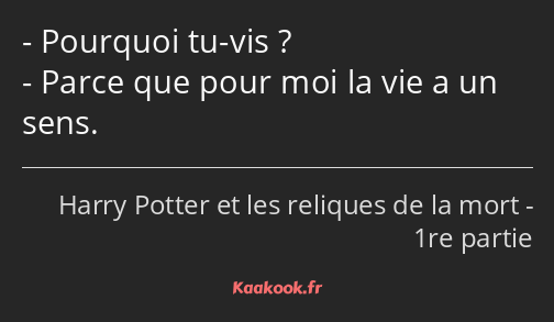 Pourquoi tu-vis ? Parce que pour moi la vie a un sens.