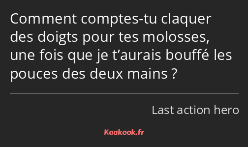 Comment comptes-tu claquer des doigts pour tes molosses, une fois que je t’aurais bouffé les pouces…