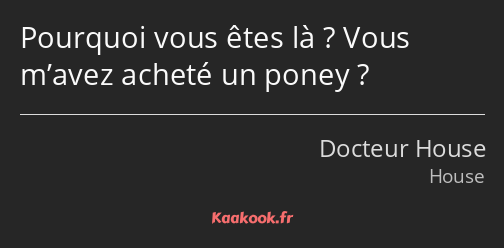 Pourquoi vous êtes là ? Vous m’avez acheté un poney ?