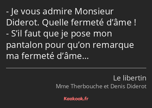 Je vous admire Monsieur Diderot. Quelle fermeté d’âme ! S’il faut que je pose mon pantalon pour…