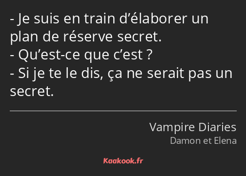 Je suis en train d’élaborer un plan de réserve secret. Qu’est-ce que c’est ? Si je te le dis, ça ne…