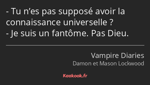 Tu n’es pas supposé avoir la connaissance universelle ? Je suis un fantôme. Pas Dieu.