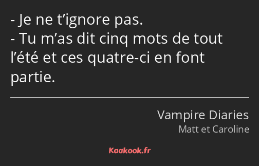 Je ne t’ignore pas. Tu m’as dit cinq mots de tout l’été et ces quatre-ci en font partie.