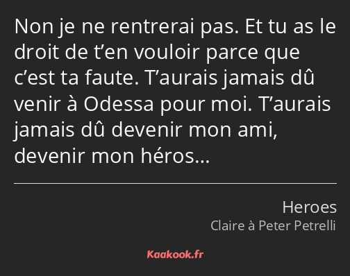 Non je ne rentrerai pas. Et tu as le droit de t’en vouloir parce que c’est ta faute. T’aurais…