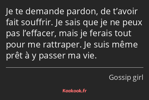 Je te demande pardon, de t’avoir fait souffrir. Je sais que je ne peux pas l’effacer, mais je…