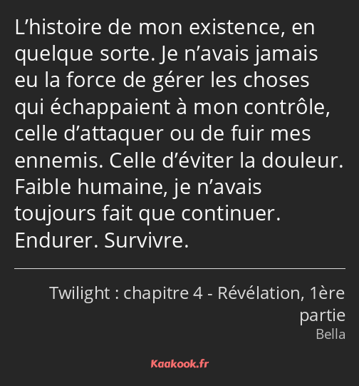 L’histoire de mon existence, en quelque sorte. Je n’avais jamais eu la force de gérer les choses…