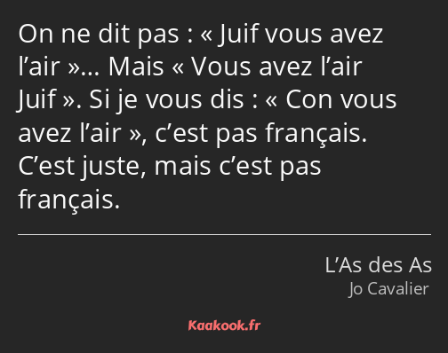 On ne dit pas : Juif vous avez l’air… Mais Vous avez l’air Juif. Si je vous dis : Con vous avez…