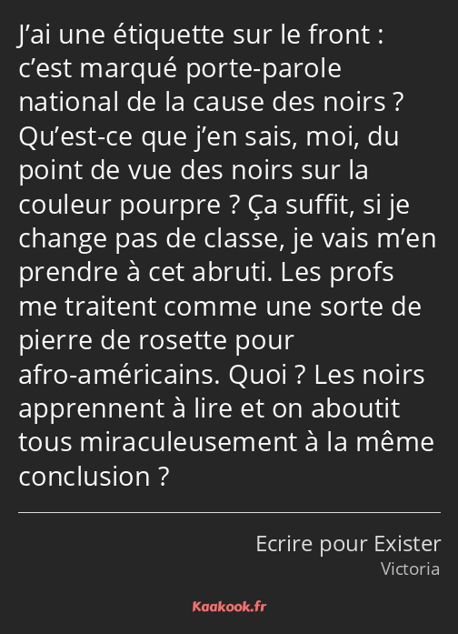 J’ai une étiquette sur le front : c’est marqué porte-parole national de la cause des noirs ? Qu’est…