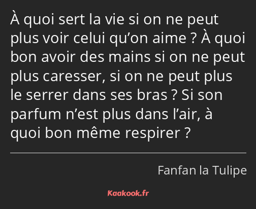 À quoi sert la vie si on ne peut plus voir celui qu’on aime ? À quoi bon avoir des mains si on ne…