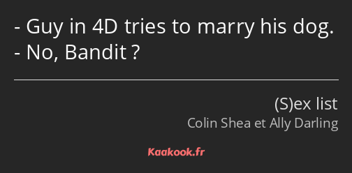 Guy in 4D tries to marry his dog. No, Bandit ?