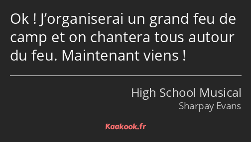 Ok ! J’organiserai un grand feu de camp et on chantera tous autour du feu. Maintenant viens !