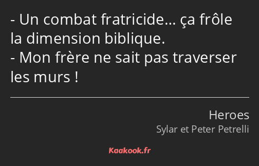 Un combat fratricide… ça frôle la dimension biblique. Mon frère ne sait pas traverser les murs !