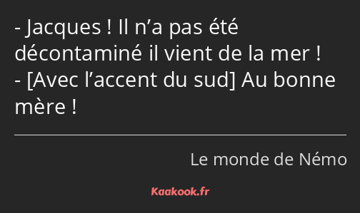 Jacques ! Il n’a pas été décontaminé il vient de la mer ! Au bonne mère !