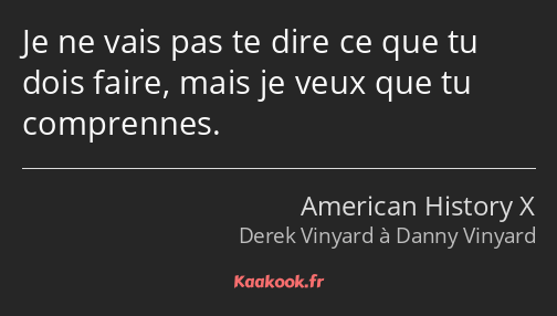 Je ne vais pas te dire ce que tu dois faire, mais je veux que tu comprennes.