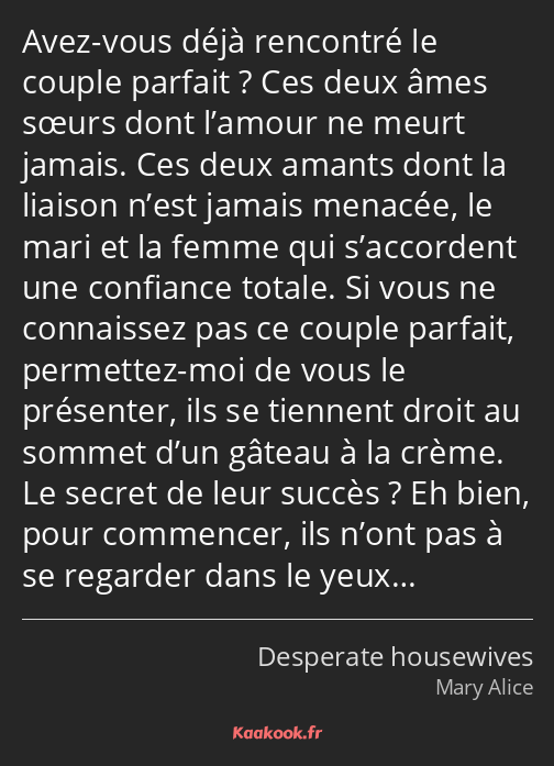 Avez-vous déjà rencontré le couple parfait ? Ces deux âmes sœurs dont l’amour ne meurt jamais. Ces…