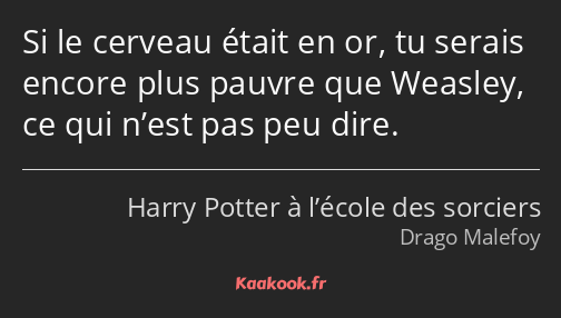 Si le cerveau était en or, tu serais encore plus pauvre que Weasley, ce qui n’est pas peu dire.