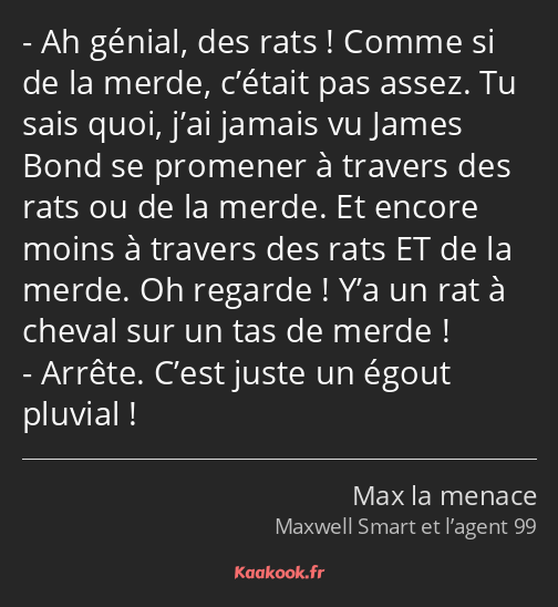 Ah génial, des rats ! Comme si de la merde, c’était pas assez. Tu sais quoi, j’ai jamais vu James…