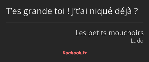 T’es grande toi ! J’t’ai niqué déjà ?