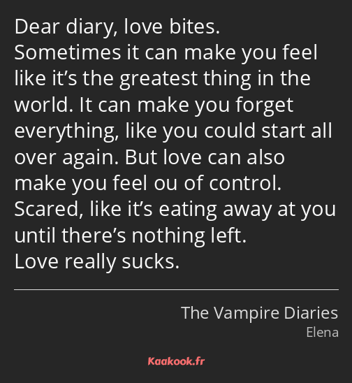 Dear diary, love bites. Sometimes it can make you feel like it’s the greatest thing in the world…