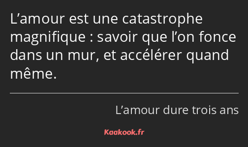 L’amour est une catastrophe magnifique : savoir que l’on fonce dans un mur, et accélérer quand même.