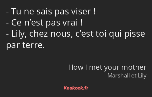 Tu ne sais pas viser ! Ce n’est pas vrai ! Lily, chez nous, c’est toi qui pisse par terre.