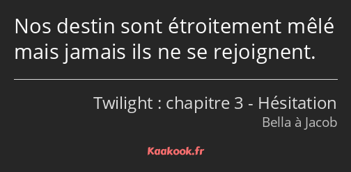 Nos destin sont étroitement mêlé mais jamais ils ne se rejoignent.