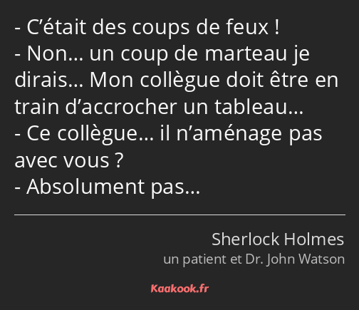 C’était des coups de feux ! Non… un coup de marteau je dirais… Mon collègue doit être en train…