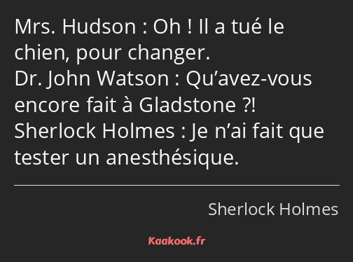 Oh ! Il a tué le chien, pour changer. Qu’avez-vous encore fait à Gladstone ?! Je n’ai fait que…