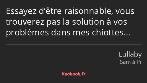 Essayez d’être raisonnable, vous trouverez pas la solution à vos problèmes dans mes chiottes…