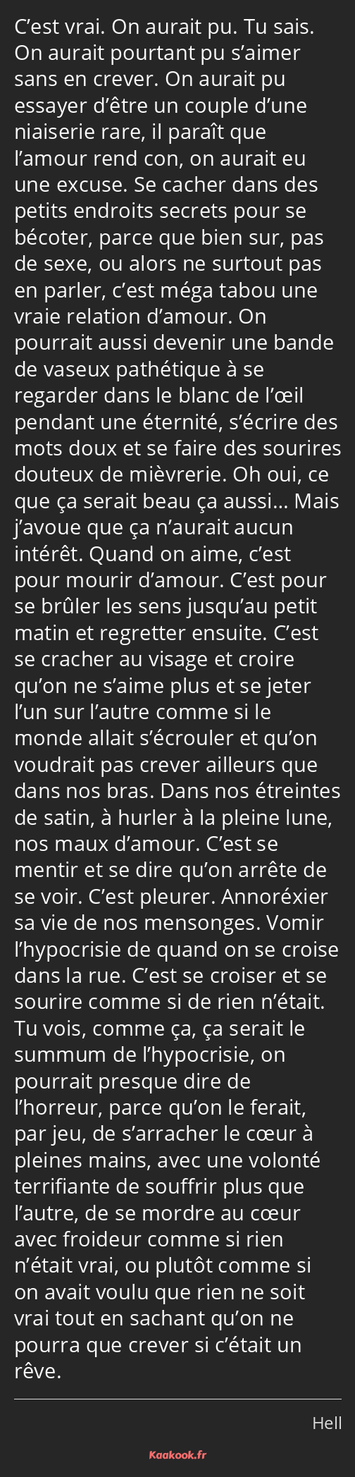 Citation « C’est vrai. On aurait pu. Tu sais. On aurait