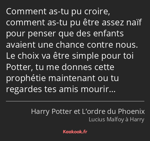 Comment as-tu pu croire, comment as-tu pu être assez naïf pour penser que des enfants avaient une…