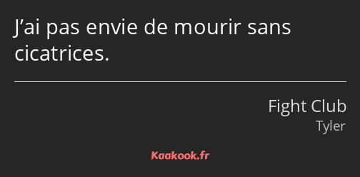 J’ai pas envie de mourir sans cicatrices.