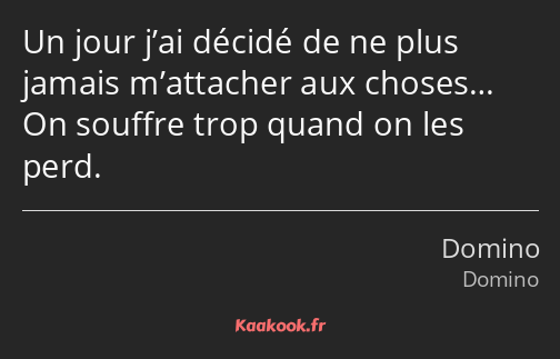 Un jour j’ai décidé de ne plus jamais m’attacher aux choses… On souffre trop quand on les perd.