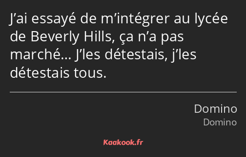 J’ai essayé de m’intégrer au lycée de Beverly Hills, ça n’a pas marché… J’les détestais, j’les…