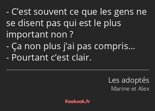 C’est souvent ce que les gens ne se disent pas qui est le plus important non ? Ça non plus j’ai pas…