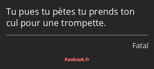 Tu pues tu pètes tu prends ton cul pour une trompette.