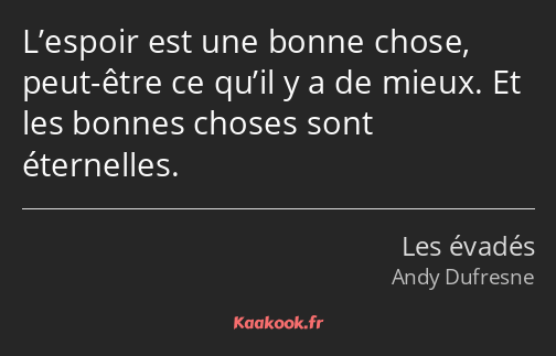 L’espoir est une bonne chose, peut-être ce qu’il y a de mieux. Et les bonnes choses sont éternelles.