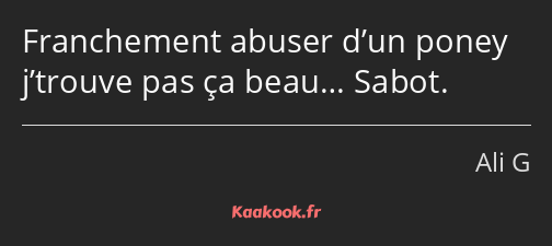 Franchement abuser d’un poney j’trouve pas ça beau… Sabot.