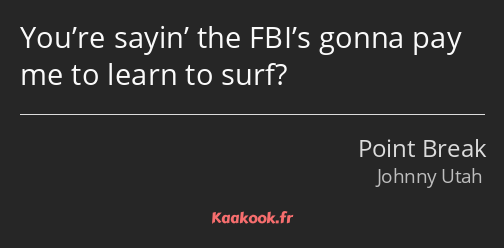 You’re sayin’ the FBI’s gonna pay me to learn to surf?