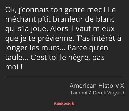 Ok, j’connais ton genre mec ! Le méchant p’tit branleur de blanc qui s’la joue. Alors il vaut mieux…