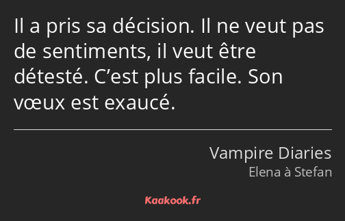 Il a pris sa décision. Il ne veut pas de sentiments, il veut être détesté. C’est plus facile. Son…