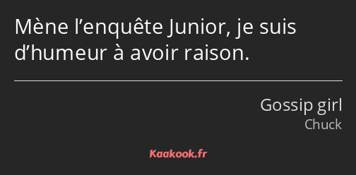 Mène l’enquête Junior, je suis d’humeur à avoir raison.