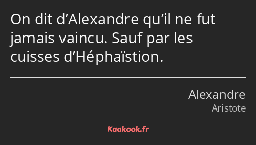 On dit d’Alexandre qu’il ne fut jamais vaincu. Sauf par les cuisses d’Héphaïstion.