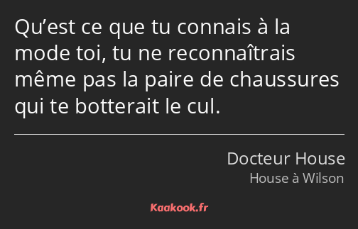 Qu’est ce que tu connais à la mode toi, tu ne reconnaîtrais même pas la paire de chaussures qui te…