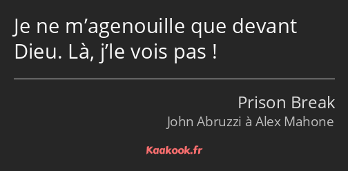 Je ne m’agenouille que devant Dieu. Là, j’le vois pas !