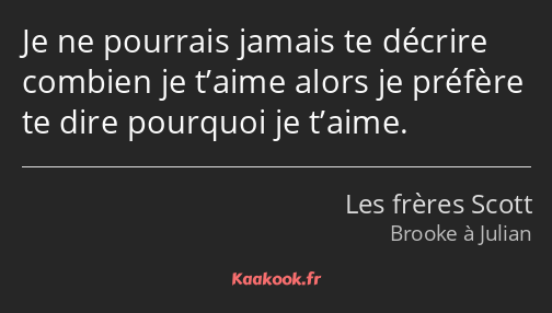 Je ne pourrais jamais te décrire combien je t’aime alors je préfère te dire pourquoi je t’aime.