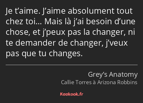 Je t’aime. J’aime absolument tout chez toi… Mais là j’ai besoin d’une chose, et j’peux pas la…