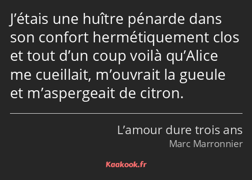 J’étais une huître pénarde dans son confort hermétiquement clos et tout d’un coup voilà qu’Alice me…